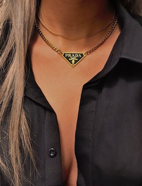 prada plaque necklace|prada gold necklace.